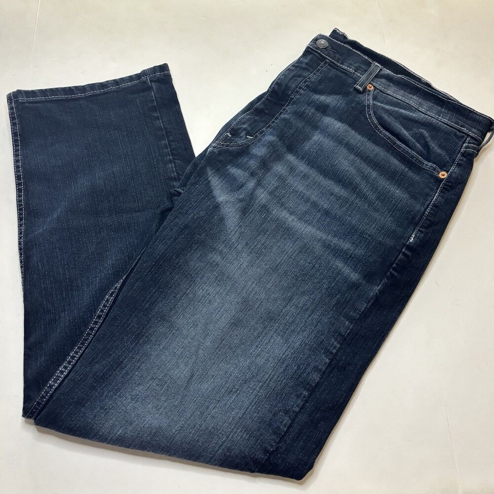 Levis 505 Regular Fit Straight Leg Men's 38x30 Dark Wash Denim Blue Jeans Zip - Picture 2 of 9